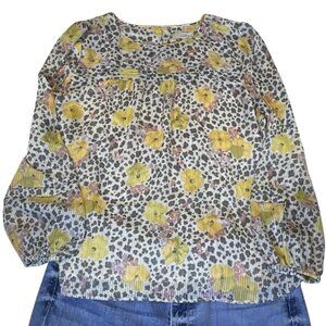 Loft XL Floral/Animal Print Women's Semi-Sheer Modern Lined Top - STUNNING!